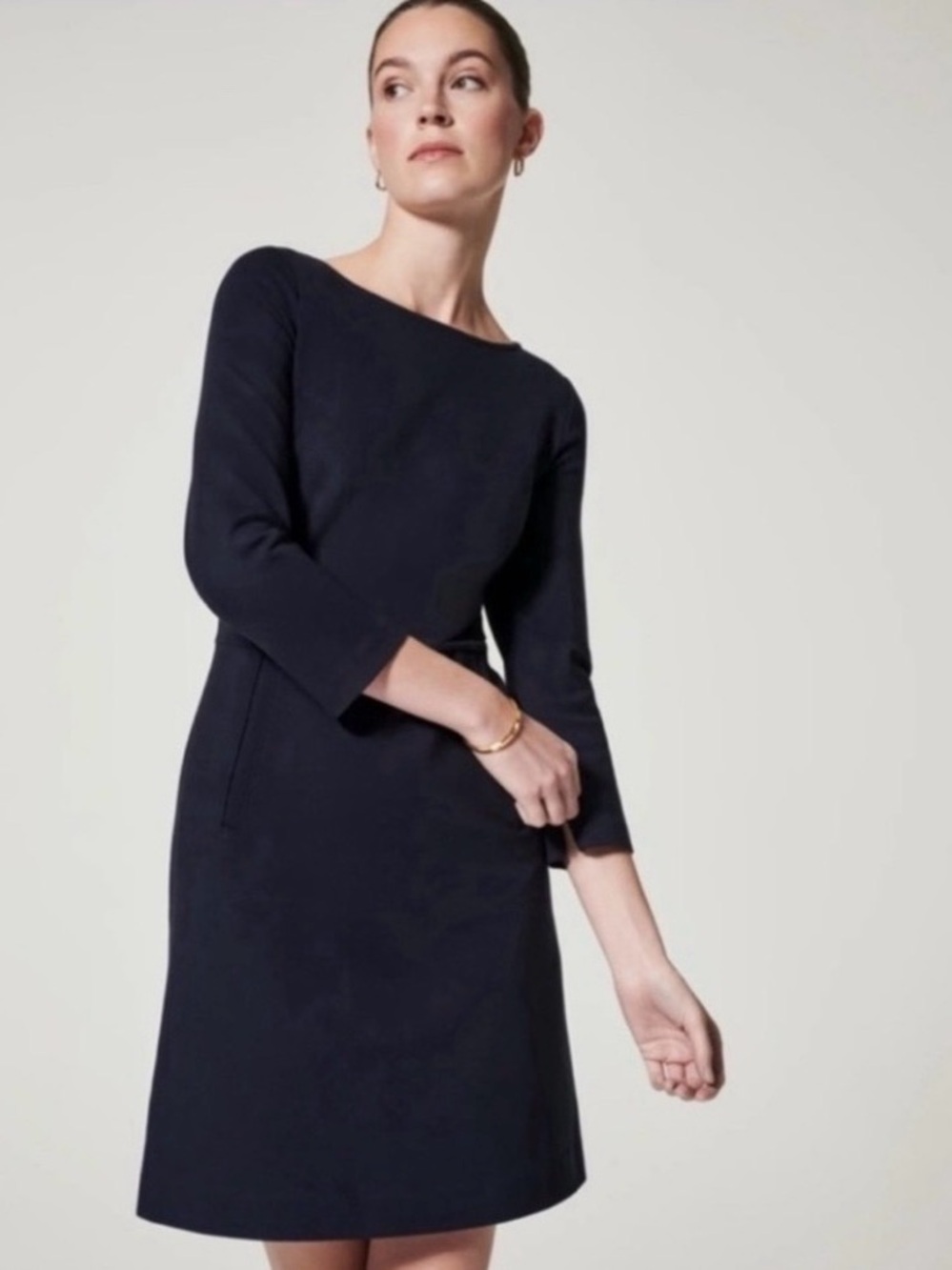 SPANX Navy Long Sleeve Boatneck Sheath Dress
